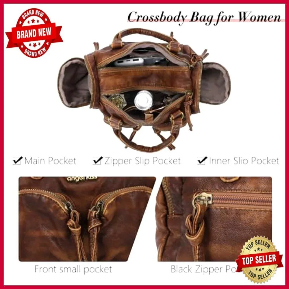 Small Vegan Leather Hobo Crossbody Satchel Shoulder Bag Multi-Pocket